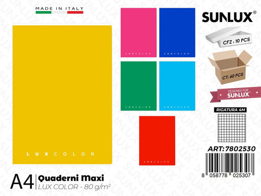Sunlux Maxi Quaderni Luxcolor Rig. 4M A4 80GR