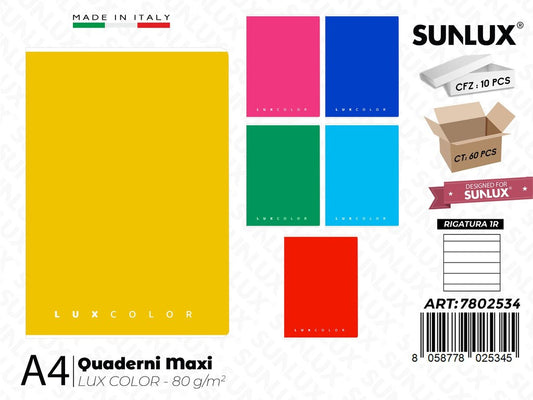 Sunlux Maxi Quaderni Luxcolor Rig. 1R A4 80GR