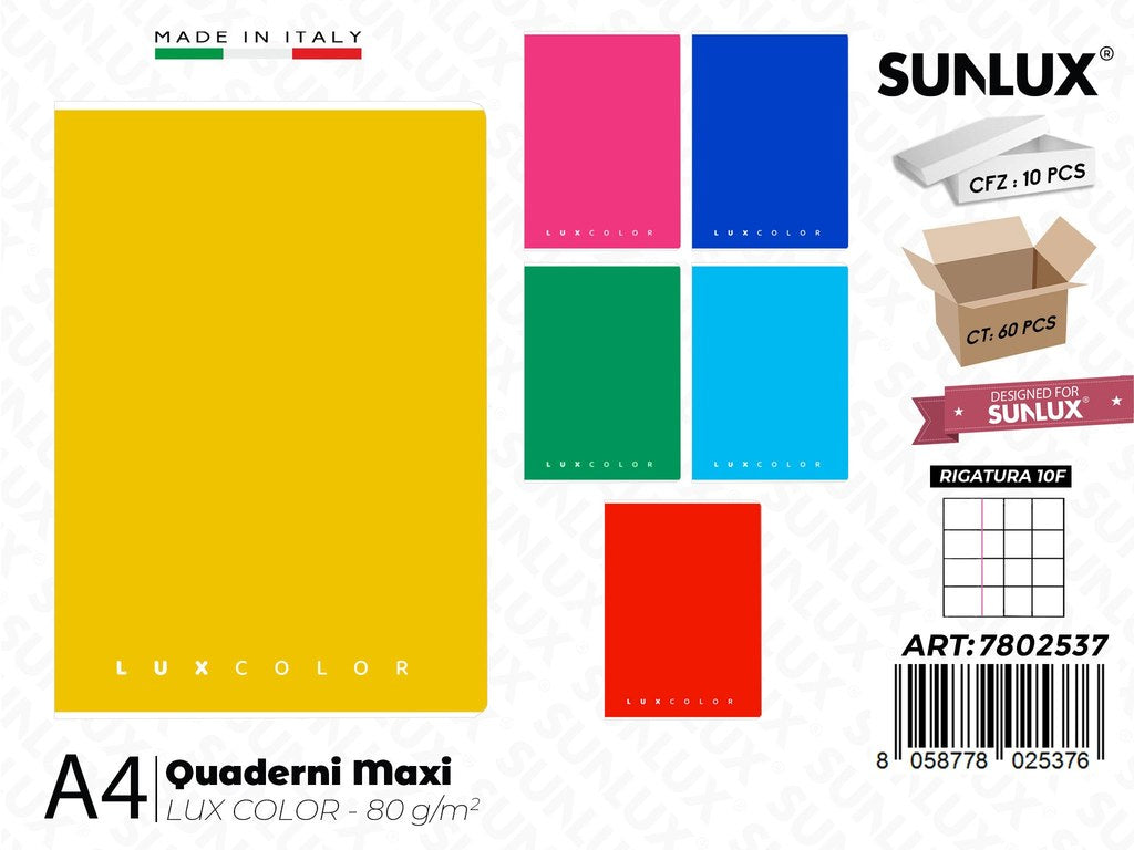 Sunlux Maxi Quaderni Luxcolor Rig. 10F A4 80GR