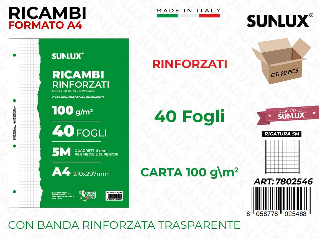 Sunlux Ricambi Rinf. Rig. 5M 40FF 100GR A4
