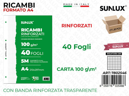 Sunlux Ricambi Rinf. Rig. 5M 40FF 100GR A4