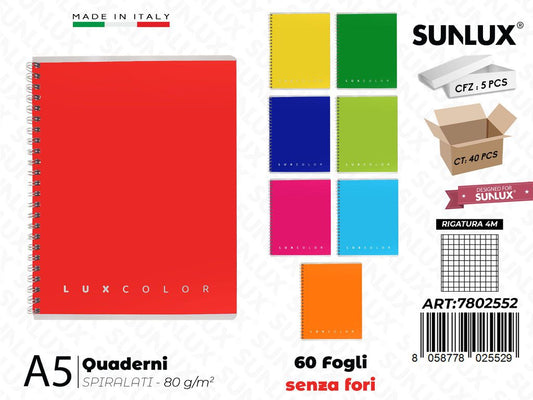 4M Luxcolor Quaderni A5 Spiral. 60FF 80GR