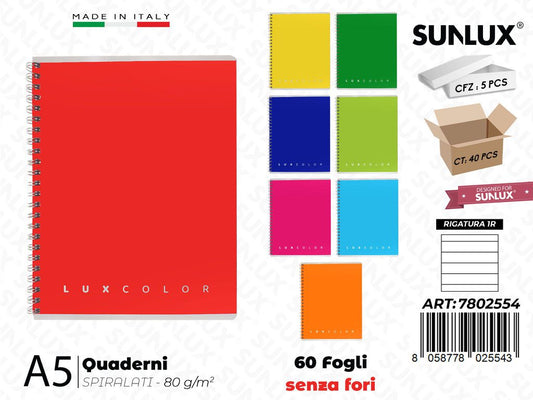 1R Luxcolor Quaderni A5 Spiral. 60FF 80GR