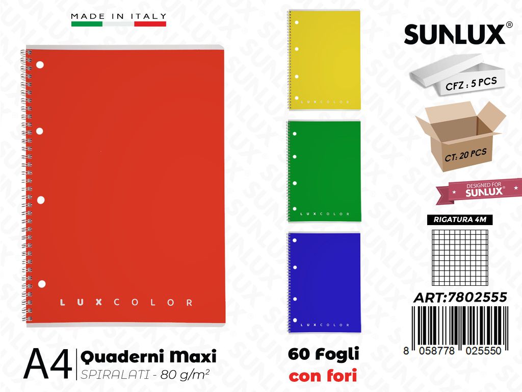 4M Luxcolor Maxiquad. c/Fori A4 Spiral. 60FF 80GR