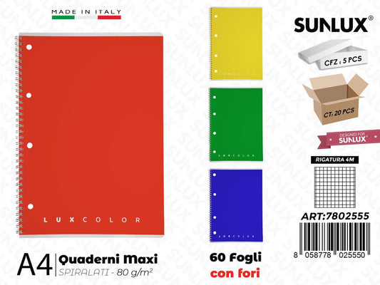 4M Luxcolor Maxiquad. c/Fori A4 Spiral. 60FF 80GR