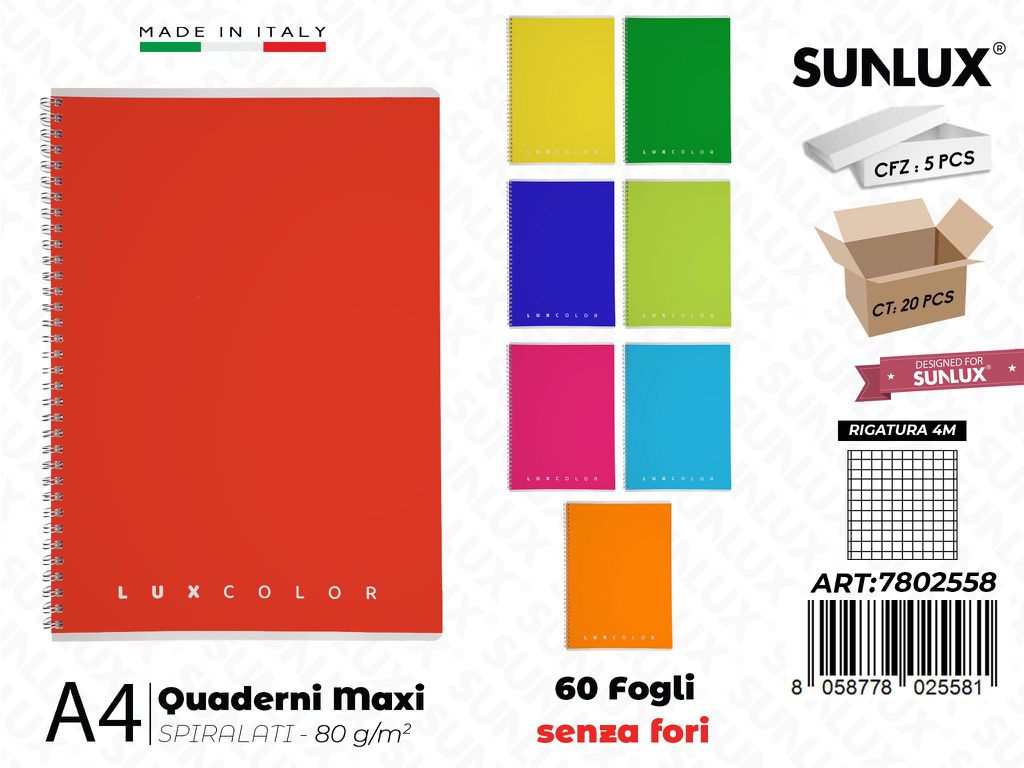 4M Luxcolor Maxiquaderni A4 Spiral. 60FF 80GR