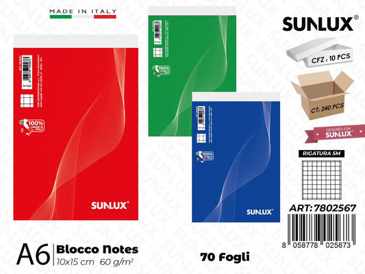 5M Sunlux Blocco Notes A6 10*15CM 70FF 60GR