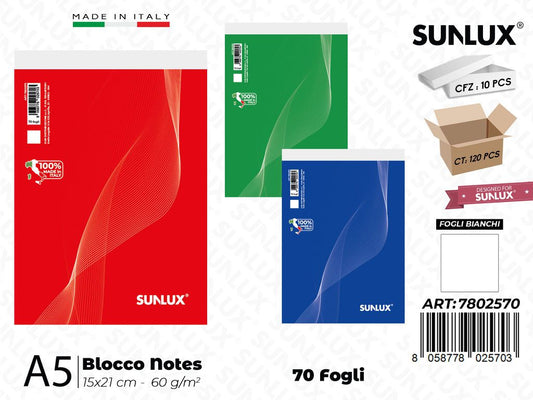 Bi Sunlux Blocco Notes A5 15*21CM 70FF 60GR