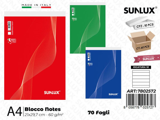 1R Sunlux Blocco Notes A4 21*29.7CM 70FF 60GR