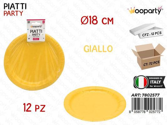 PIATTI CARTA MONOUSO GIALLO 12PCS D.18CM