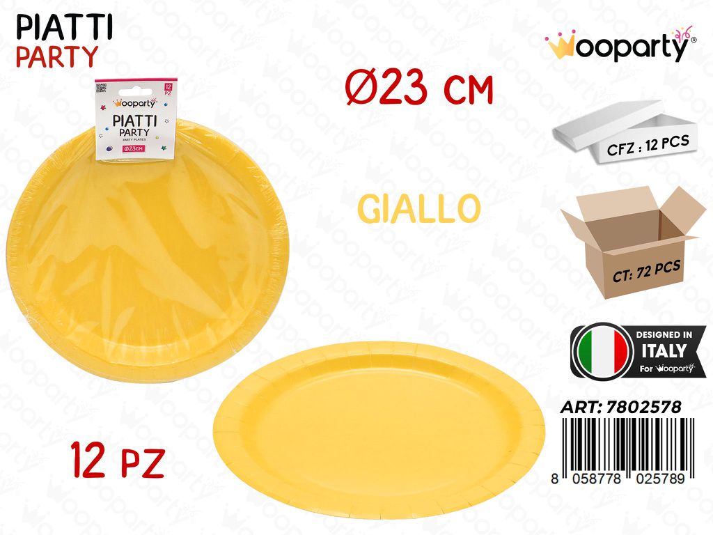 PIATTI CARTA MONOUSO GIALLO 12PCS D.23CM