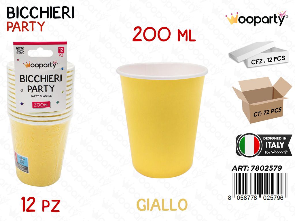 BICCHIERI CARTA MONOUSO GIALLO 12PCS 200ML