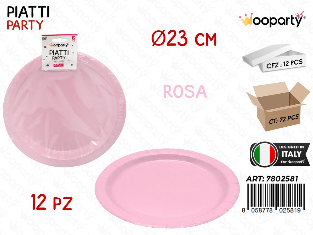 PIATTI CARTA MONOUSO ROSA 12PCS D.23CM