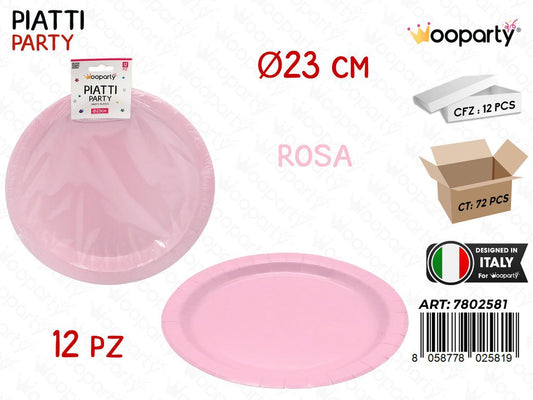 PIATTI CARTA MONOUSO ROSA 12PCS D.23CM