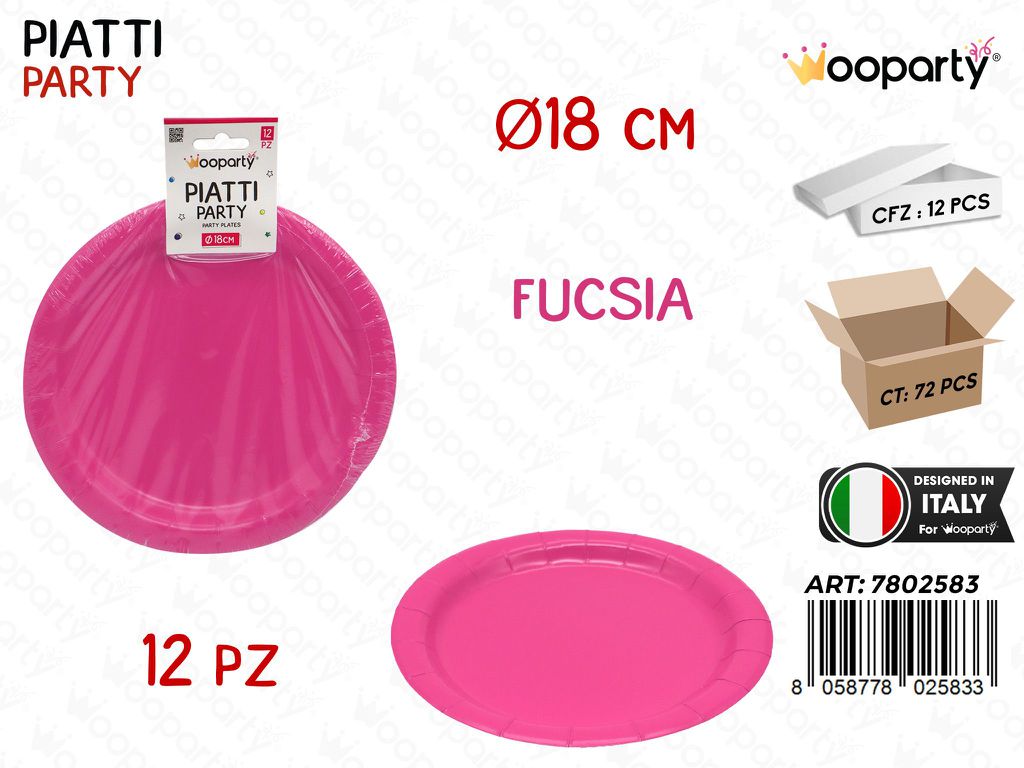 PIATTI CARTA MONOUSO FUCSIA 12PCS D.18CM