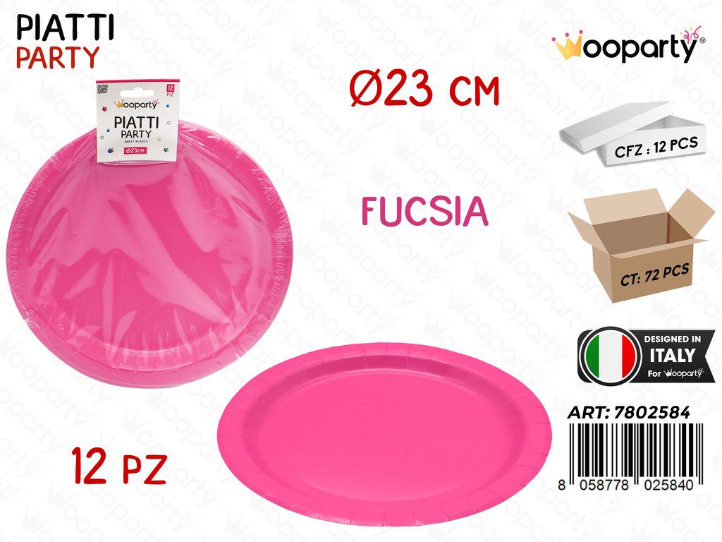 PIATTI CARTA MONOUSO FUCSIA 12PCS D.23CM