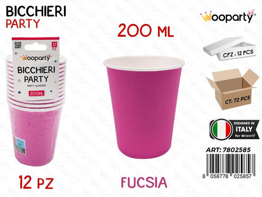 BICCHIERI CARTA MONOUSO FUCSIA 12PCS 200ML