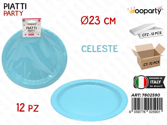 PIATTI CARTA MONOUSO CELESTE 12PCS D.23CM