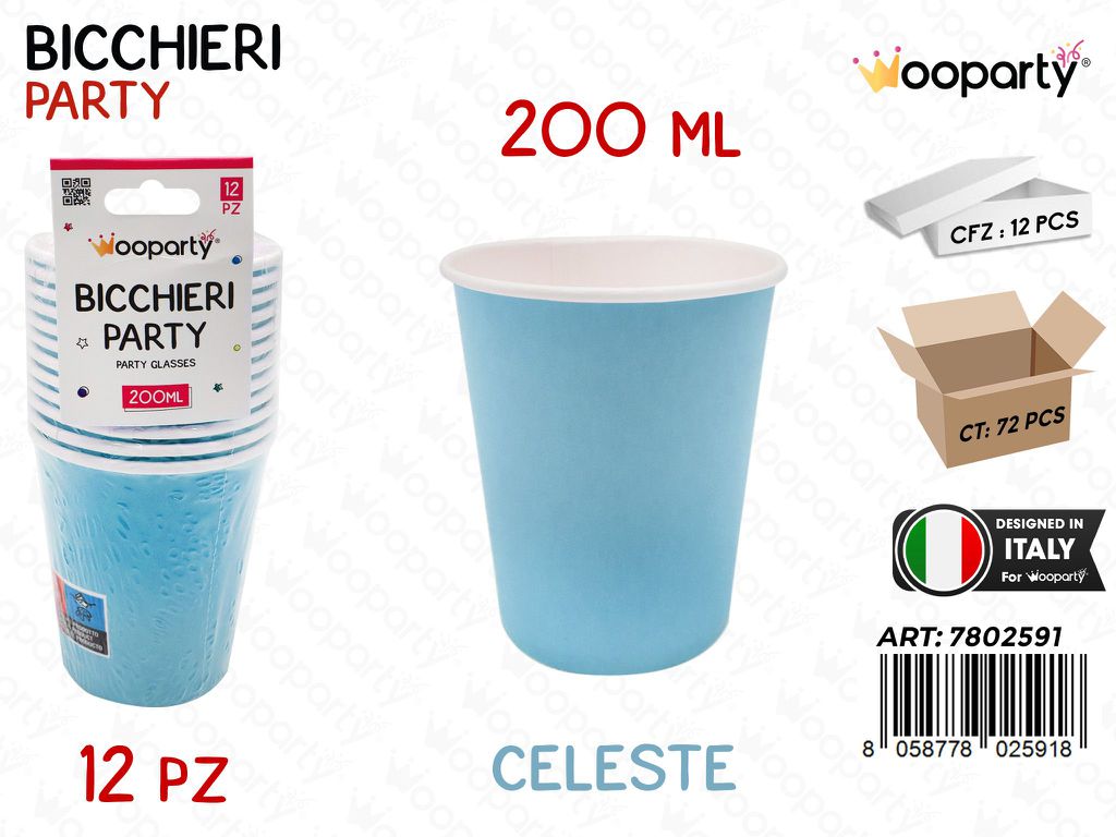 BICCHIERI CARTA MONOUSO CELESTE 12PCS 200ML