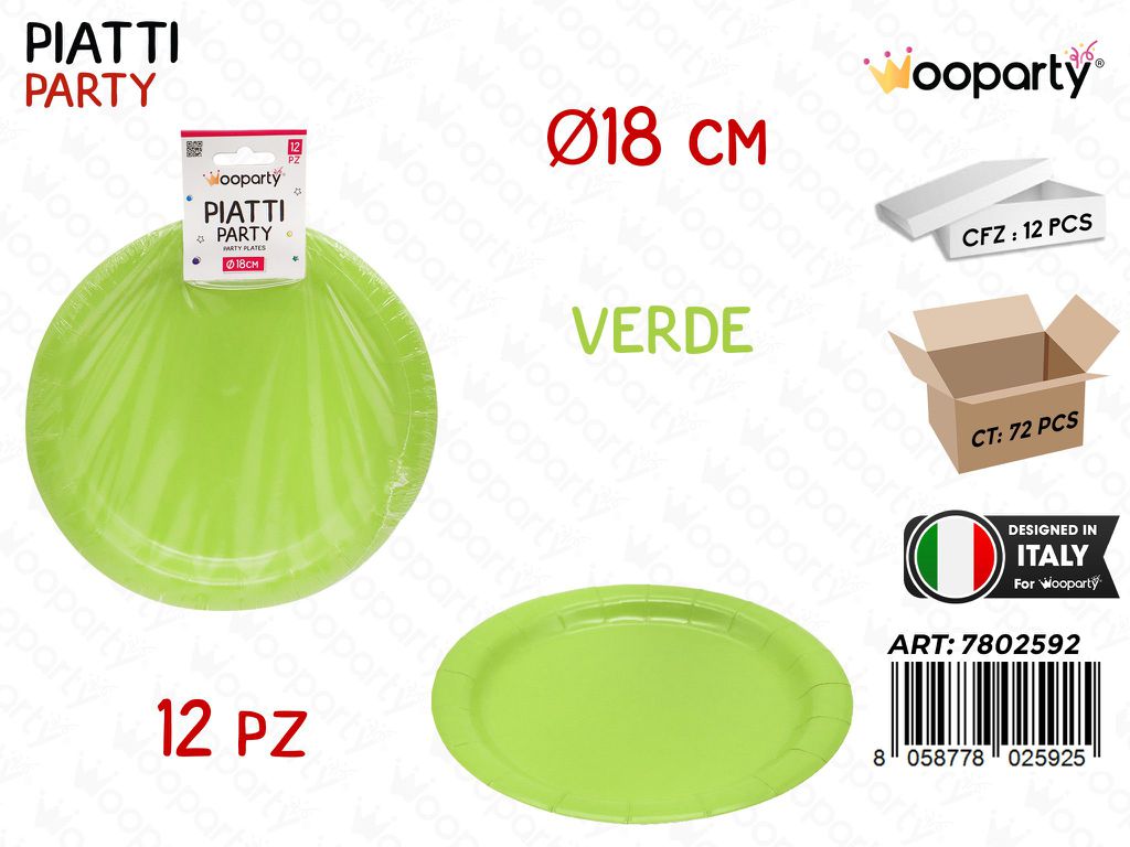 PIATTI CARTA MONOUSO VERDE 12PCS D.18CM