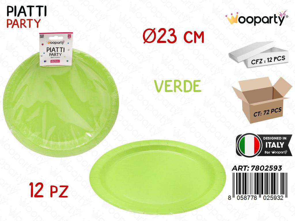 PIATTI CARTA MONOUSO VERDE 12PCS D.23CM