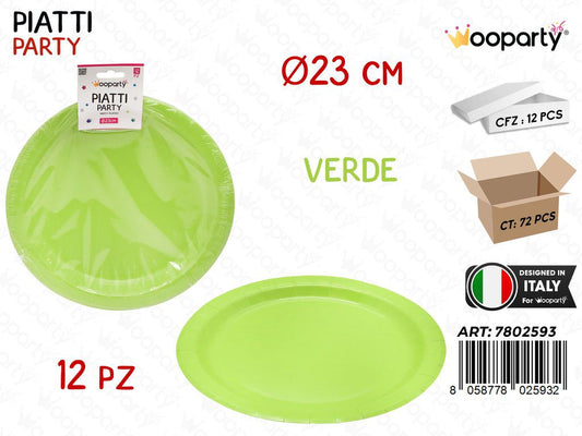 PIATTI CARTA MONOUSO VERDE 12PCS D.23CM