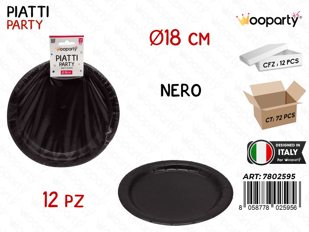 PIATTI CARTA MONOUSO NERO 12PCS D.18CM
