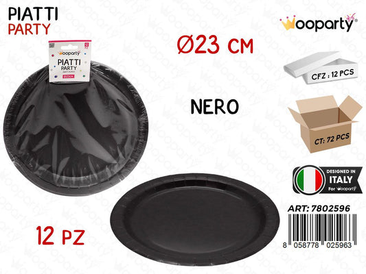PIATTI CARTA MONOUSO NERO 12PCS D.23CM