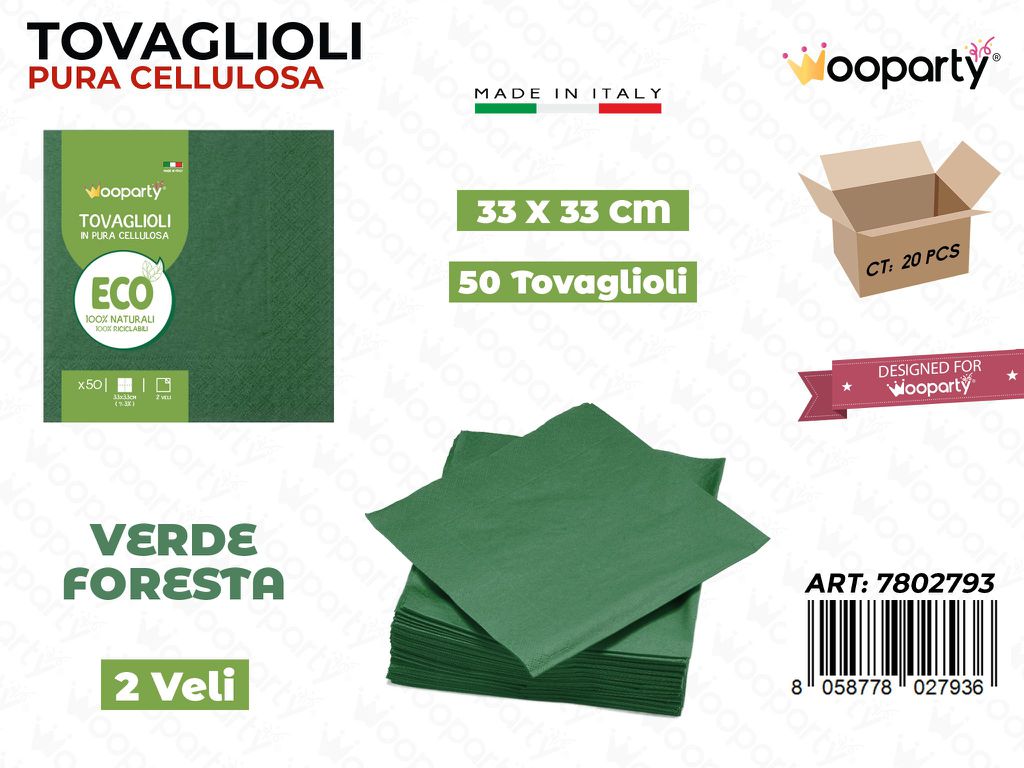 TOVAGLIOLI VERDE FORESTA 33*33CM 50PCS /PZ DA 20**