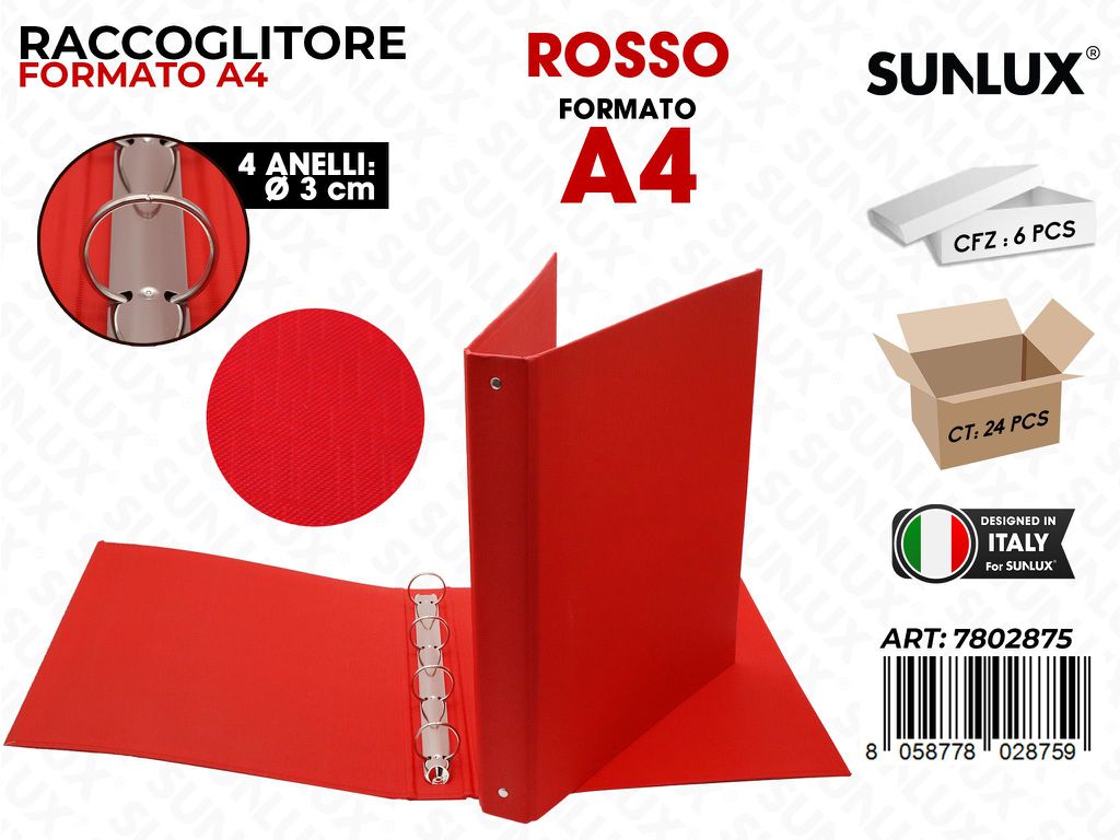 Raccoglitore 4ANELLI Rosso A4 D.3CM