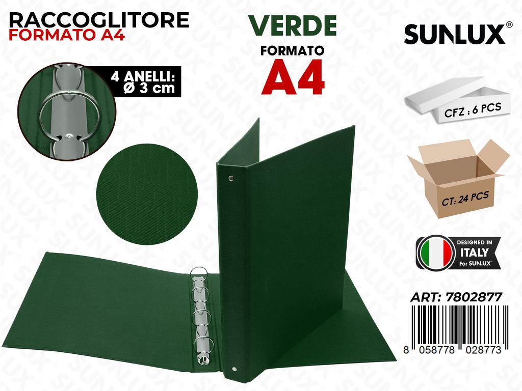 Raccoglitore 4ANELLI Verde A4 D.3CM
