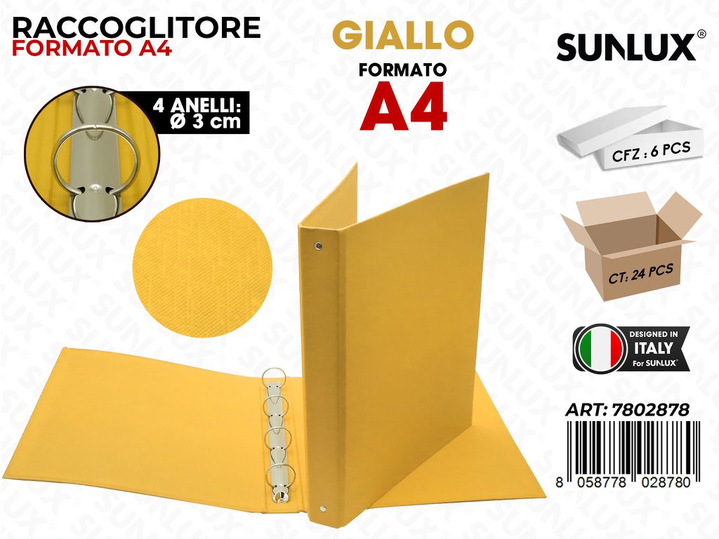 Raccoglitore 4ANELLI Giallo A4 D.3CM