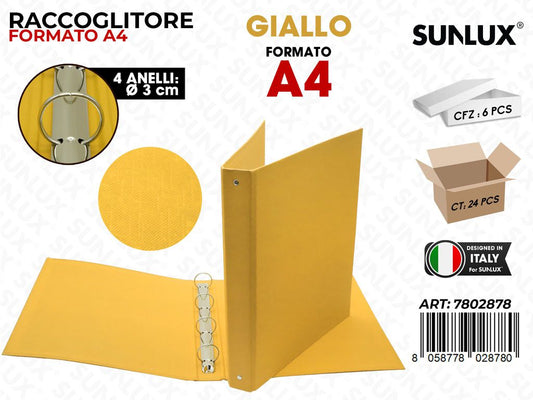 Raccoglitore 4ANELLI Giallo A4 D.3CM