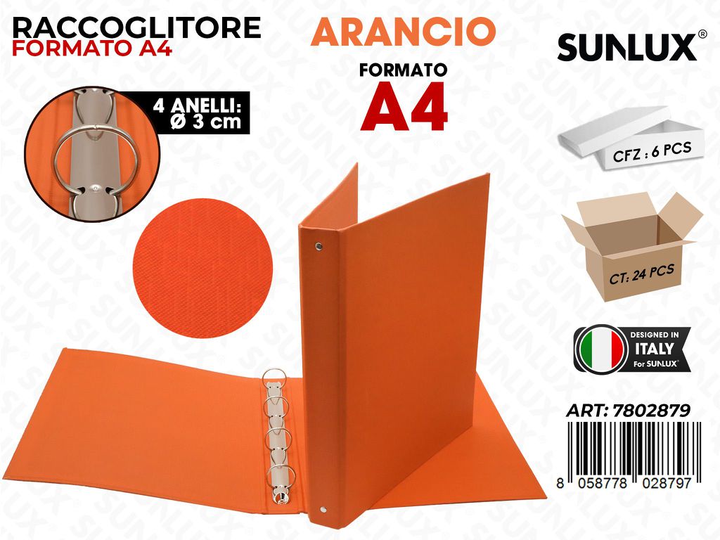 Raccoglitore 4ANELLI Arancio A4 D.3CM