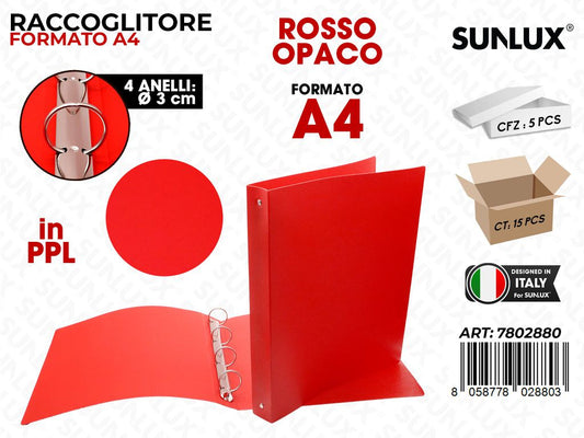 Raccoglitore 4ANELLI Pp Rosso Opaco A4 D.3CM