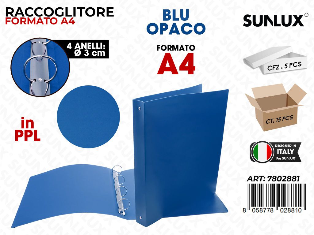 Raccoglitore 4ANELLI Pp Blu Opaco A4 D.3CM