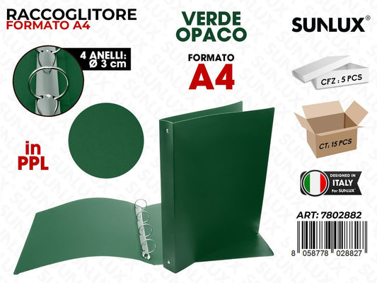 Raccoglitore 4ANELLI Pp Verde Opaco A4 D.3CM