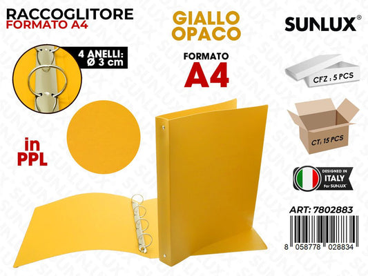 Raccoglitore 4ANELLI Pp Giallo Opaco A4 D.3CM