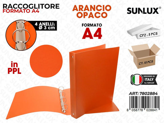 Raccoglitore 4ANELLI Pp Arancio Opaco A4 D.3CM