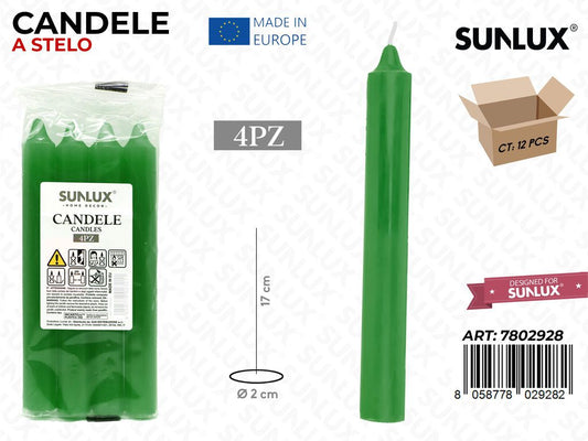 Candele Stelo Senza Profumo Verde 4PCS 17CM