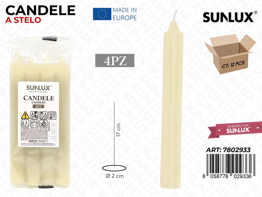 Candele Stelo Senza Profumo Crema 4PCS 17CM