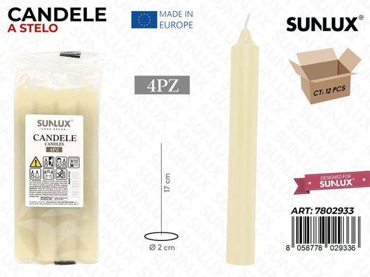 Candele Stelo Senza Profumo Crema 4PCS 17CM
