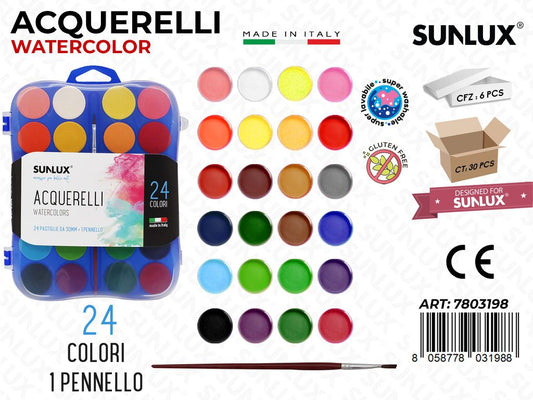 Acquerelli 24COL. D.30MM c/Pennello / Pz da 6