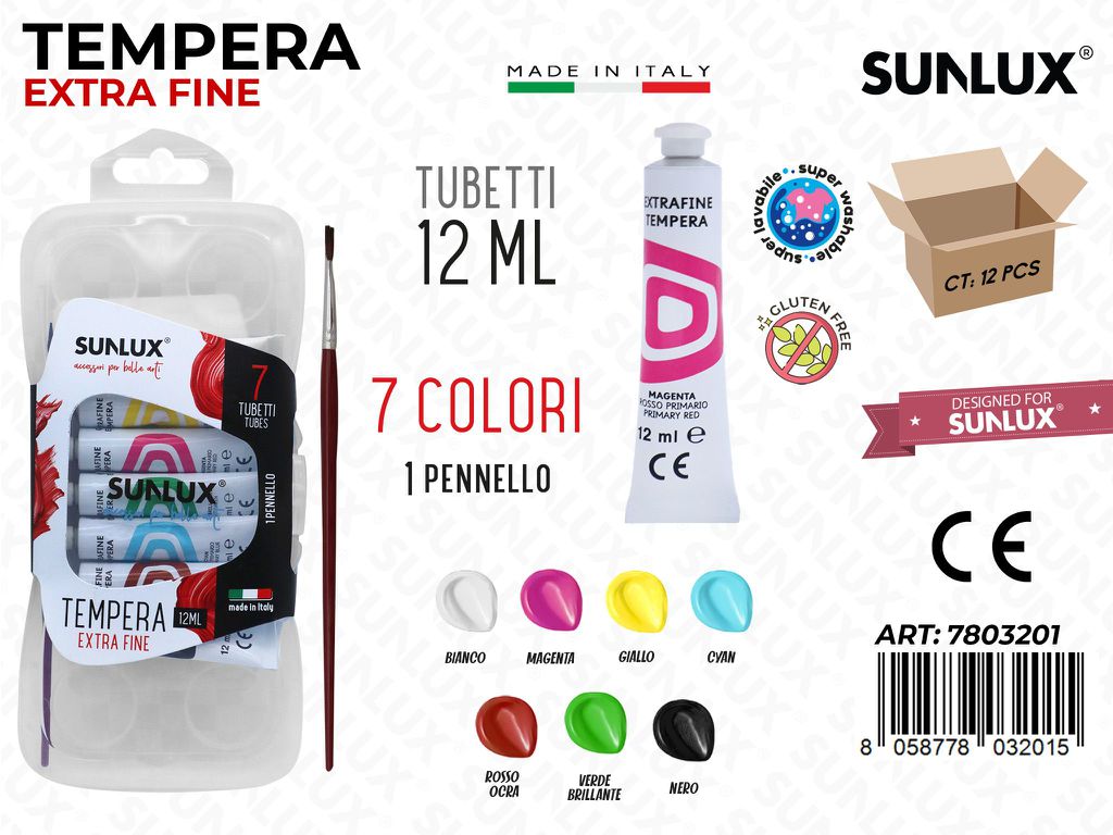 Tempera 7COL. 12ML c/Pennello / Pz da 12