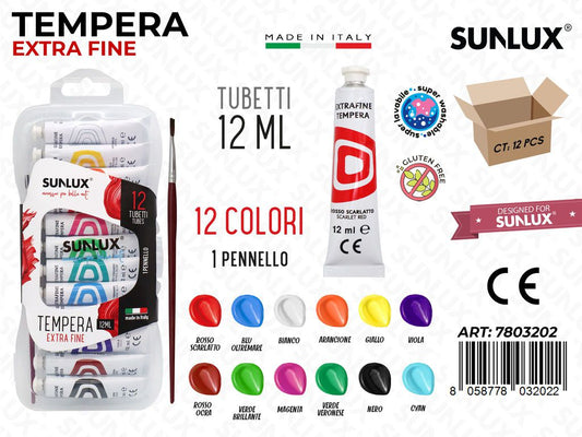 Tempera 12COL. 12ML c/Pennello / Pz da 12