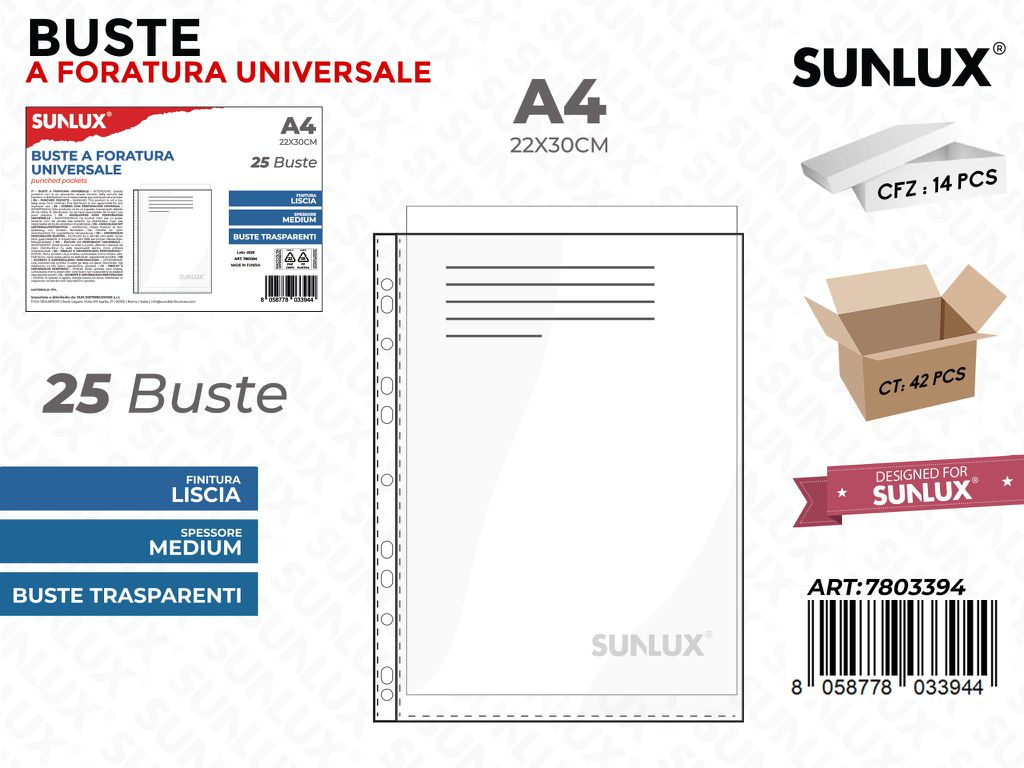 Buste Forate Trasp. Liscio 25PCS A4