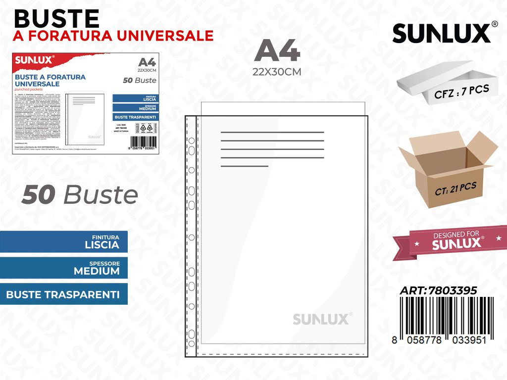 Buste Forate Trasp. Liscio 50PCS A4