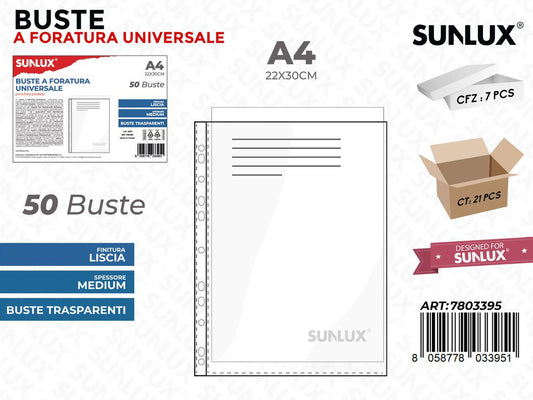 Buste Forate Trasp. Liscio 50PCS A4