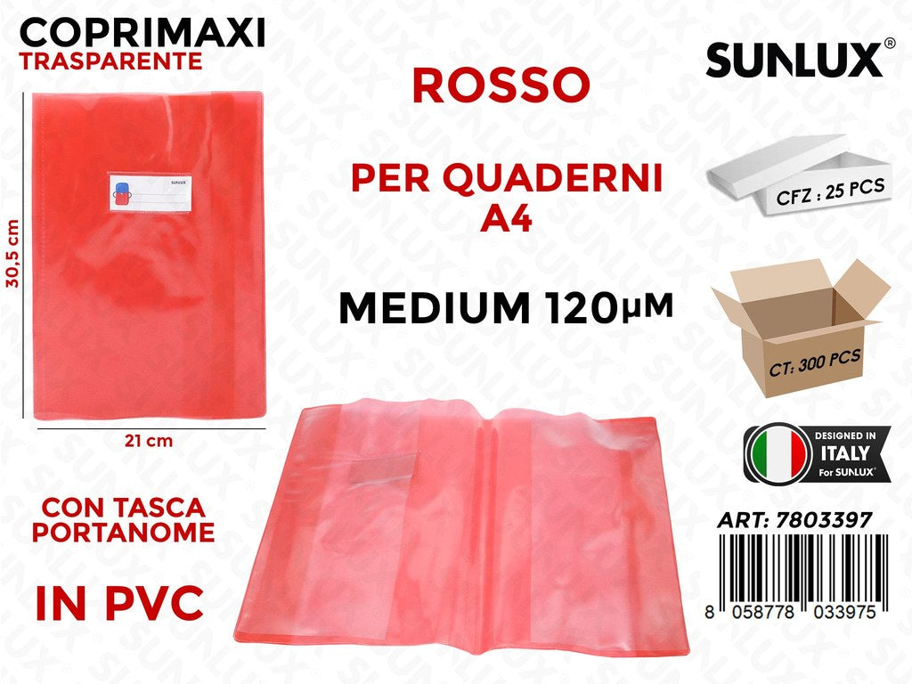 Coprimaxi Pvc Trasp. Rosso c/Tasca Medium 120 A4