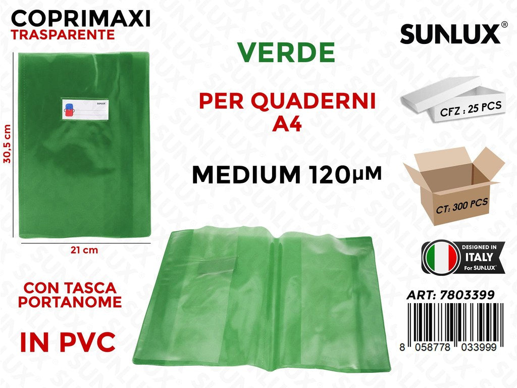 Coprimaxi Pvc Trasp. Verde c/Tasca Medium 120 A4